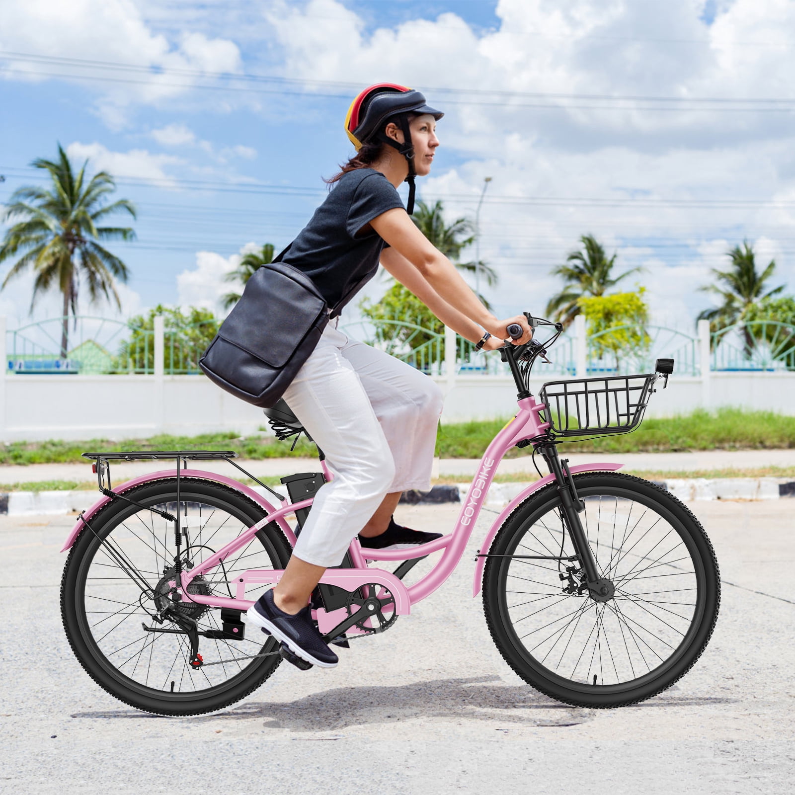 MOONCOOL Electric Bicycle for Adults 350W , 7-Speed Ebike with 36V 10.4Ah Removable Battery， 40 Miles Range , 20 mph Electric Commuter Bike for Women Men