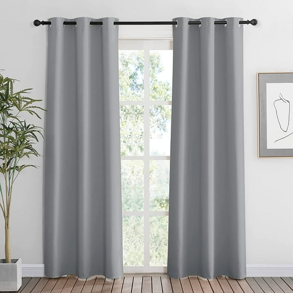 AIR-Room Darkening Curtains for Living Room, Energy Smart Privcay Window Curtains Drapes Durable Rustproof Grommet Panels for Bedroom Laundry, W42 x L84 inch, Light Grey, Set of 2