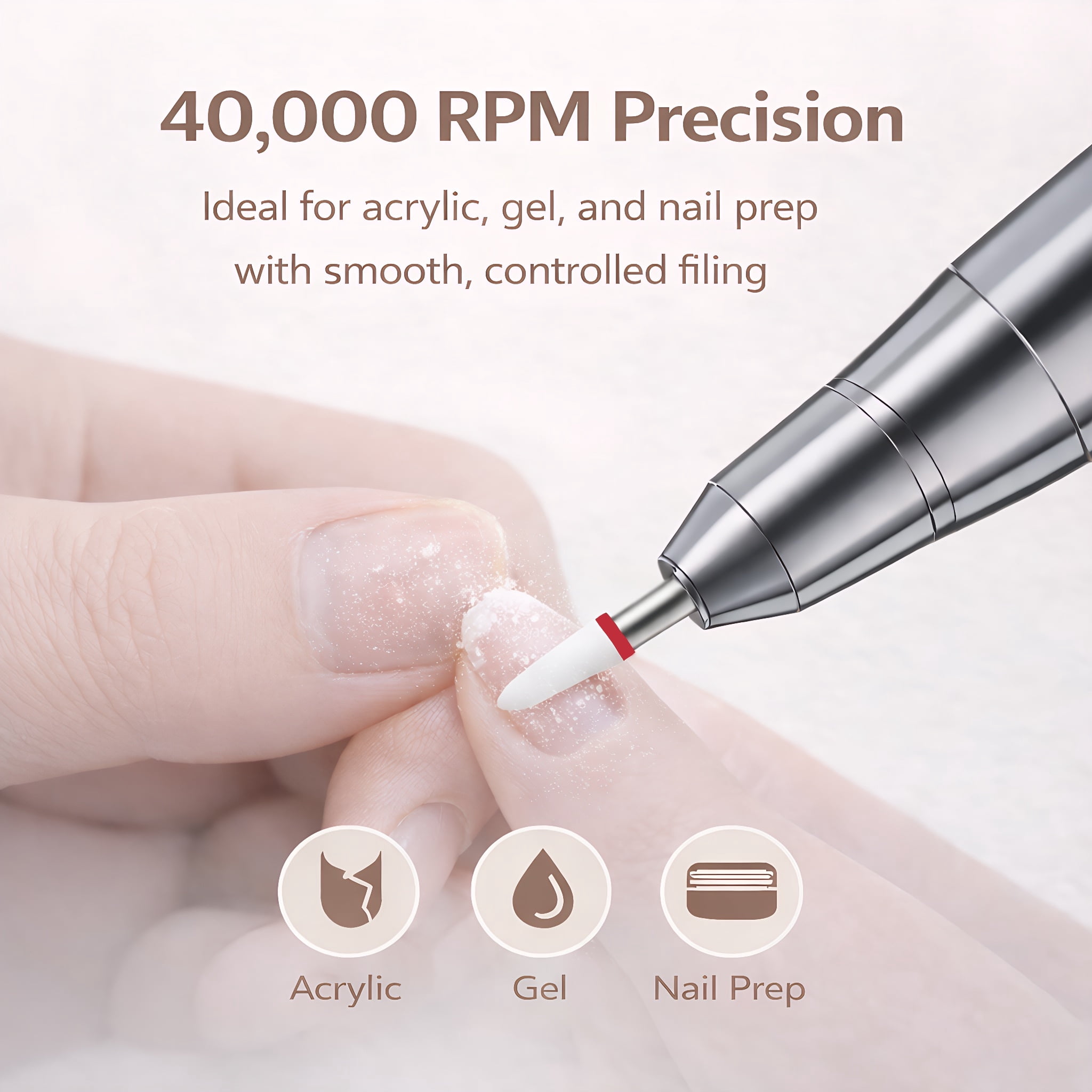 STARBIAO Electric Nail Drill Kit 40000 RPM, Rechargeable Cordless Nail File with LCD Display, Low Heat Low Noise Low Vibration, E-File for Acrylic Gel Nails, Manicure Pedicure for Home Salon