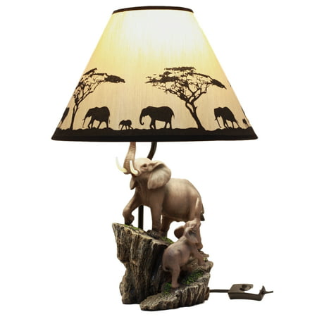Ebros Gift African Safari Elephant Family Migration Desktop Table Lamp Statue Decor With Shade