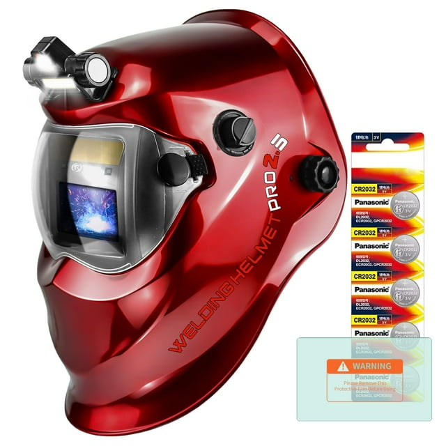 Casco de soldadura TRQWH Pro 2 con oscurecimiento automático, funciona con energía solar, rojo