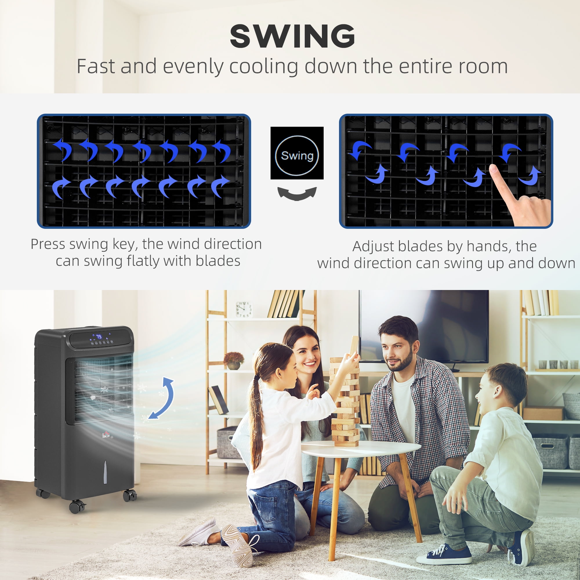 Swamp Cooler Air Conditioner, 3-In-1 Ice Cooling Fan with 3.2 Gal Water Tank,60° Oscillating,3 Modes, 3 Speeds, 12H Timer, Remote,Quiet Evaporative Air Cooler for Bedroom Office