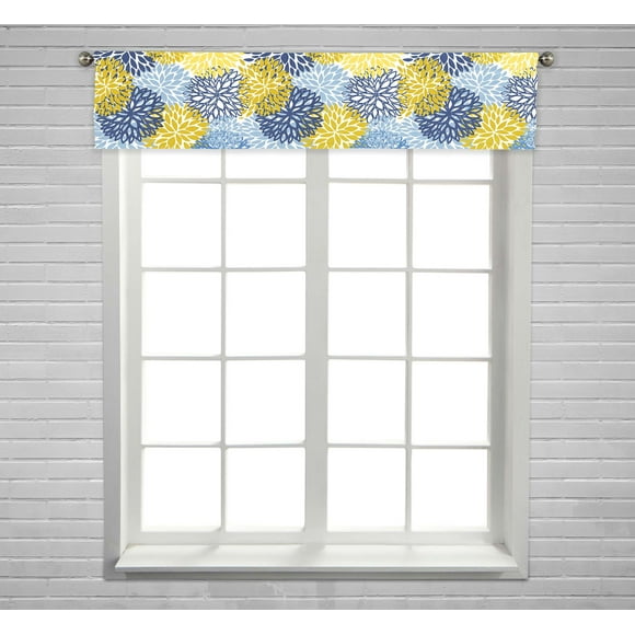 EREHome Printemps floral Bleu Jaune Chrysanthème Fleurs Fenêtre Rideau Valance Tige Poche Taille 54x12 Pouces