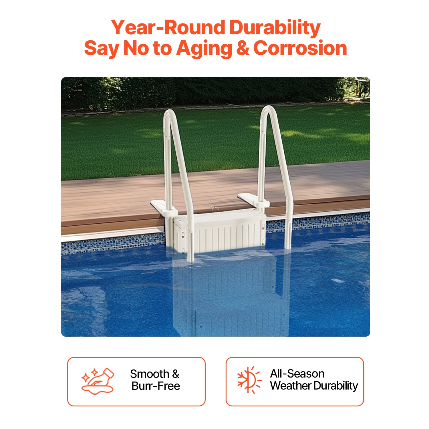 KFFKFF 4-Step Pool Steps Above Ground, Anti-slip Pool Ladder with Dual Handrailss, Supports up to 400 lbs, Suitable for 48-54 Inch Inground & Above-ground Pools, Creamy White