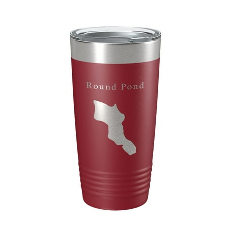 

Round Pond Tumbler Lake Map Travel Mug Insulated Laser Engraved Coffee Cup Acadia Maine 20 oz Maroon