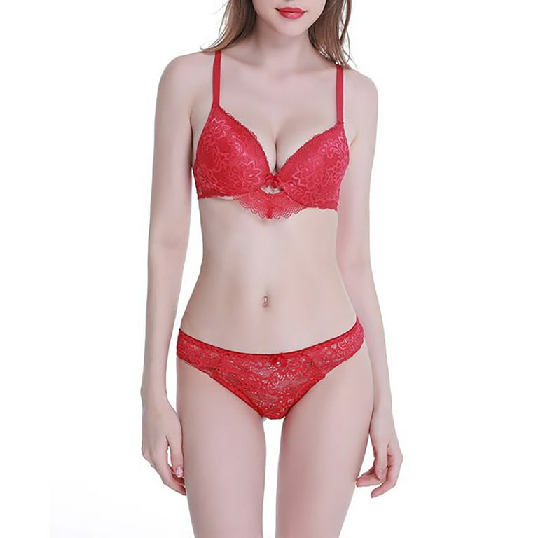 MELDVDIB Women's Sexy Push Up Embroidery Lace Bra and Panties