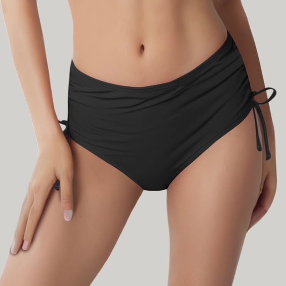 Conairie Bikini Bottoms For Women Full Coverage High Cut Bathing Suit Comfortable Ruched Scrunch Swim Bottom Black L