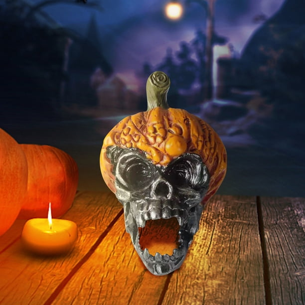 Xihbxyly Adornos de Jardín de Calavera Malvada, Artesanía de Resina Pintada a Mano, Decoración de Calavera Aterradora, Decoración de Halloween para Exteriores, Decoración de Jardín, Toque Festivo, Ta
