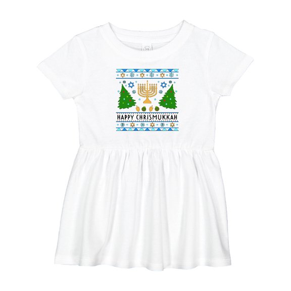 Inktastic Happy Chrismukkah Sweater Style with Menorah and Trees Girls Baby Dress