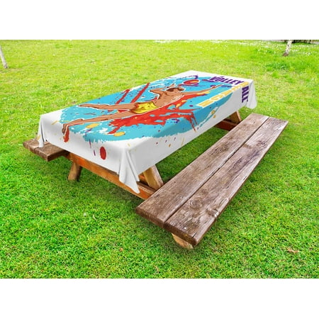 

Beach Outdoor Tablecloth Vector Illustration of a Man Serving an Overhead Ball in Beach Volley Print Decorative Washable Fabric Picnic Table Cloth 58 X 84 Inches Sky Blue and Red by Ambesonne