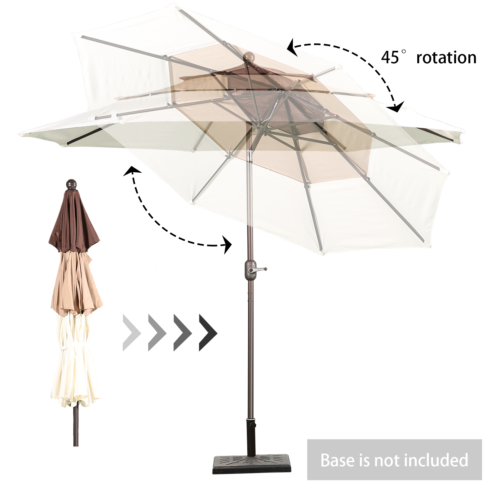 Aoodor 10ft 3-Tier Patio Umbrella, Outdoor Table Market Umbrella Tilt Adjustment and Crank