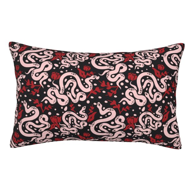 Fotbe Snake And Rose Funda de Almohada Decorativa Estilo Occidental, Lujo en Algodón, Fundas para Almohadas King, Cojín Estampado para Decoración del Hogar-16"x24"