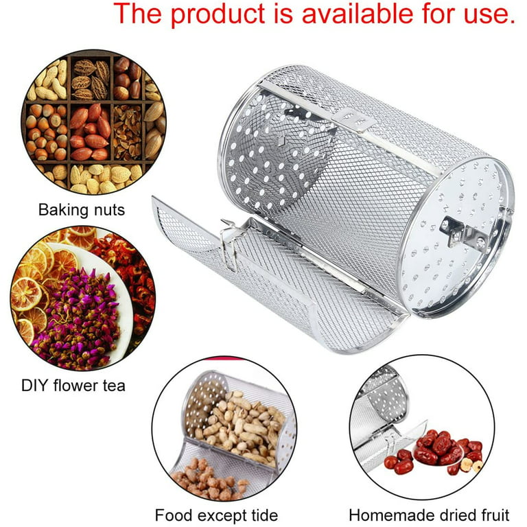 Electric Oven Universal Accessories Kitchen Baking Air Fryer Fryer Basket  Nut Baking Tray Stainless Steel Rotating Cage,12*23cm 