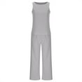 thumbnail image 4 of Idoravan Women Sets Clothing Clearance 2PC Fashion Womens Round Neck Solid Sleeveless Blouse +Loose Pockets Pants Sets, 4 of 8