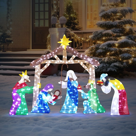 UBesGoo 5ft Light-Up Nativity Scene Christmas Decoration Nativity Christmas Outdoor Decor