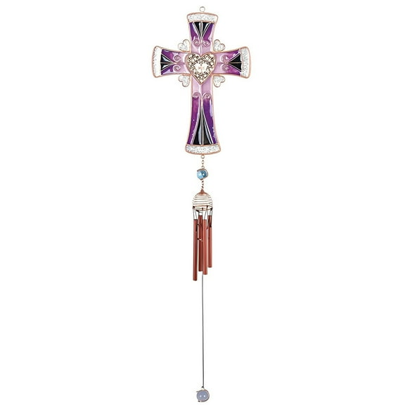 FC Design 30" Long Purple Cross Wind Chime with Copper Gem Statue Sculpture Ornament Decoration Home/Room/Garden Decor and Unique Gift Ideas for Housewarming, Holidays and Birthdays