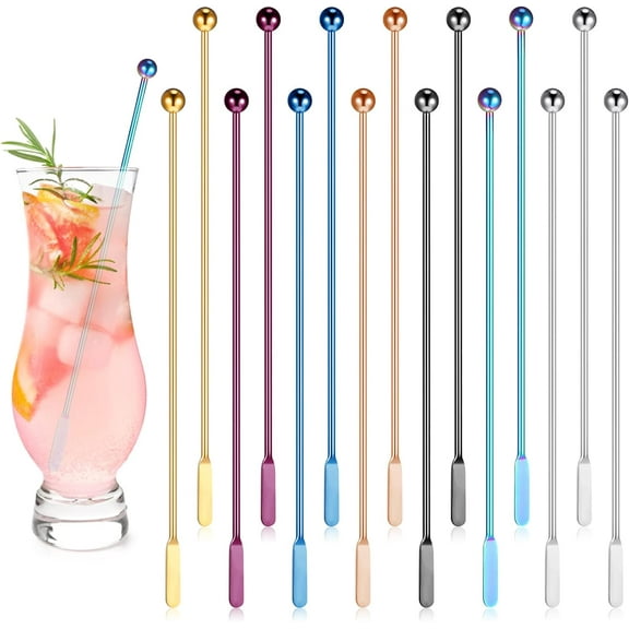 ABPETE 15 Pcs 7.6 Inch Metal Stir Sticks Coffee Stirrers Reusable Stainless Steel Swizzle Stick Drink Stirrers for Cocktail Beverage Milk Juices, Multicolor
