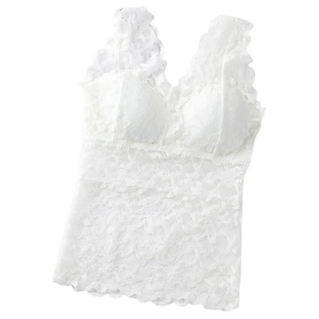 

Women s Lace Camisole Bra Lingerie Sports Bras Knitted Pattern Stretch Removable XL White