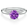 thumbnail image 3 of Gem Stone King 10K White Gold Purple Zirconia Solitaire Engagement Ring for Women | 1.50 Cttw | Round 6MM | Gemstone Birthstone | Size 8, 3 of 6