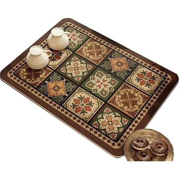 Retro Quick-Drying Water-Draining Mat for Kitchen Bar Countertops, Diatomaceous Earth Non Slip Absorbent Draining Mat, Coffee Bar Dish Drying Mat, Sink Drainer Spill Mat