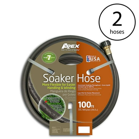 Lawn Water Conservation - Apex 100' Long Flexible Water Conservation Garden Soil Soaker Hose (2 Pack)
