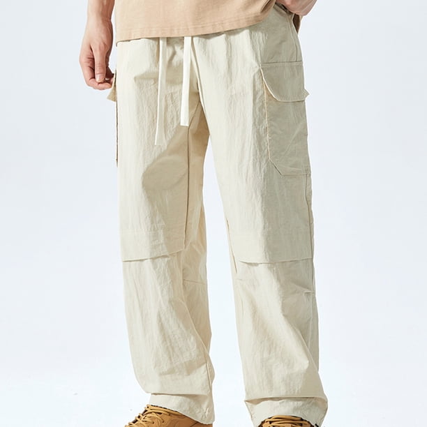 Pantalones deportivos cargo para hombre, largos, con cintura elástica, cordones, bolsillos y perneras con correa