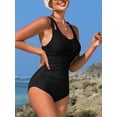 thumbnail image 3 of Sociala Ruched V Neck One Piece Swimwear Tummy Control Bath Suit Adjustable Straps Swimsuit, 3 of 6