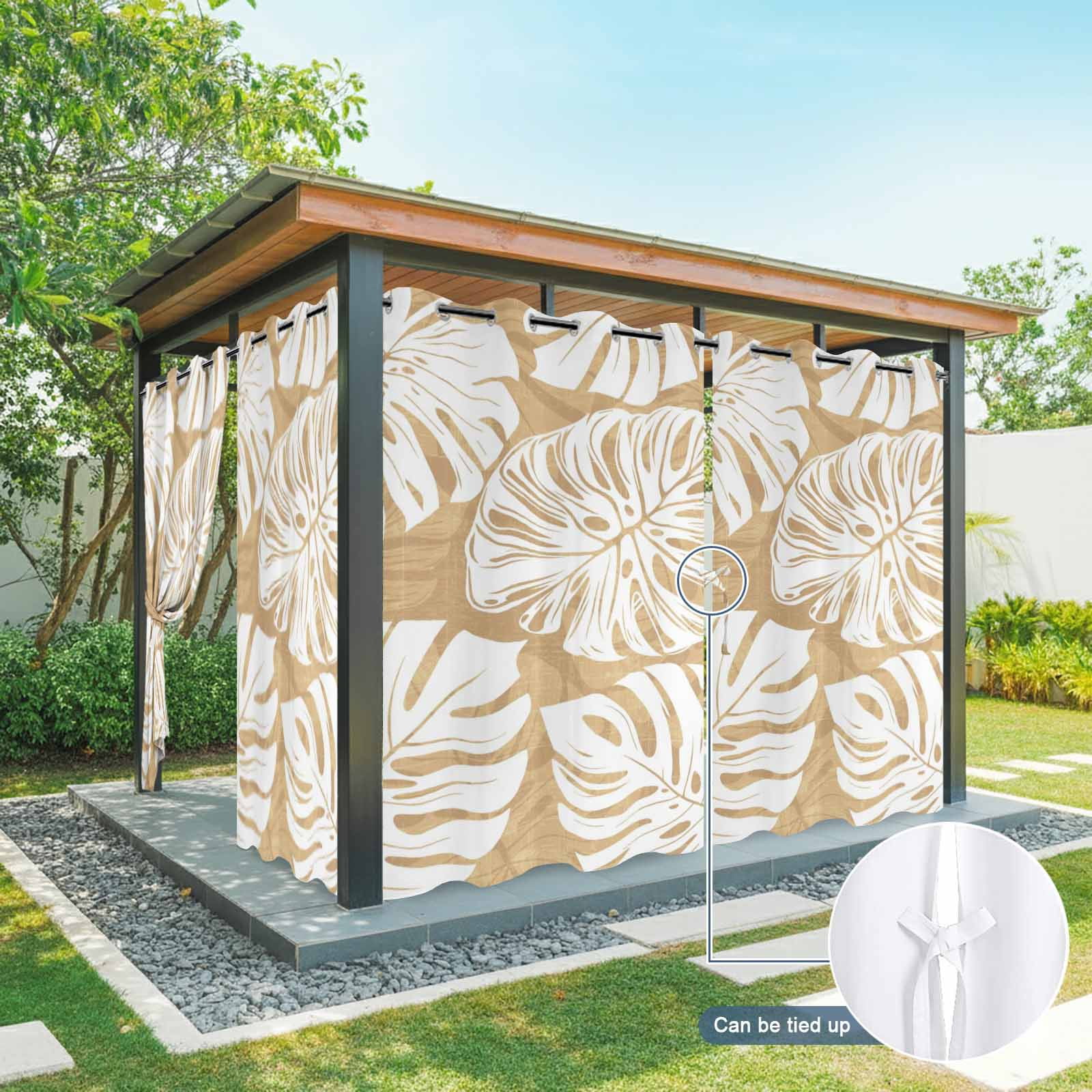 Brown Leaf Outdoor Curtains for Patio, Tropical Country Watercolor Jungle Botanical Leaves Sunshade Privacy Drapes Grommet Waterproof Outside Curtains for Porch/Cabana/Balcony 54"x 108", 1 Panel