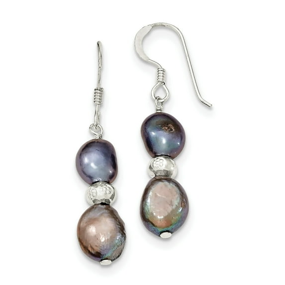Sterling Silver Light And Dark Grey Fw Cultured Pearl Earrings (40 X 9) Made In Thailand qe5944