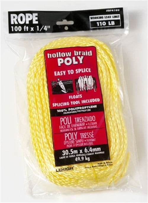 3/8" x 100 ft.of Hollow Braid Polypropylene Rope Bright Green 