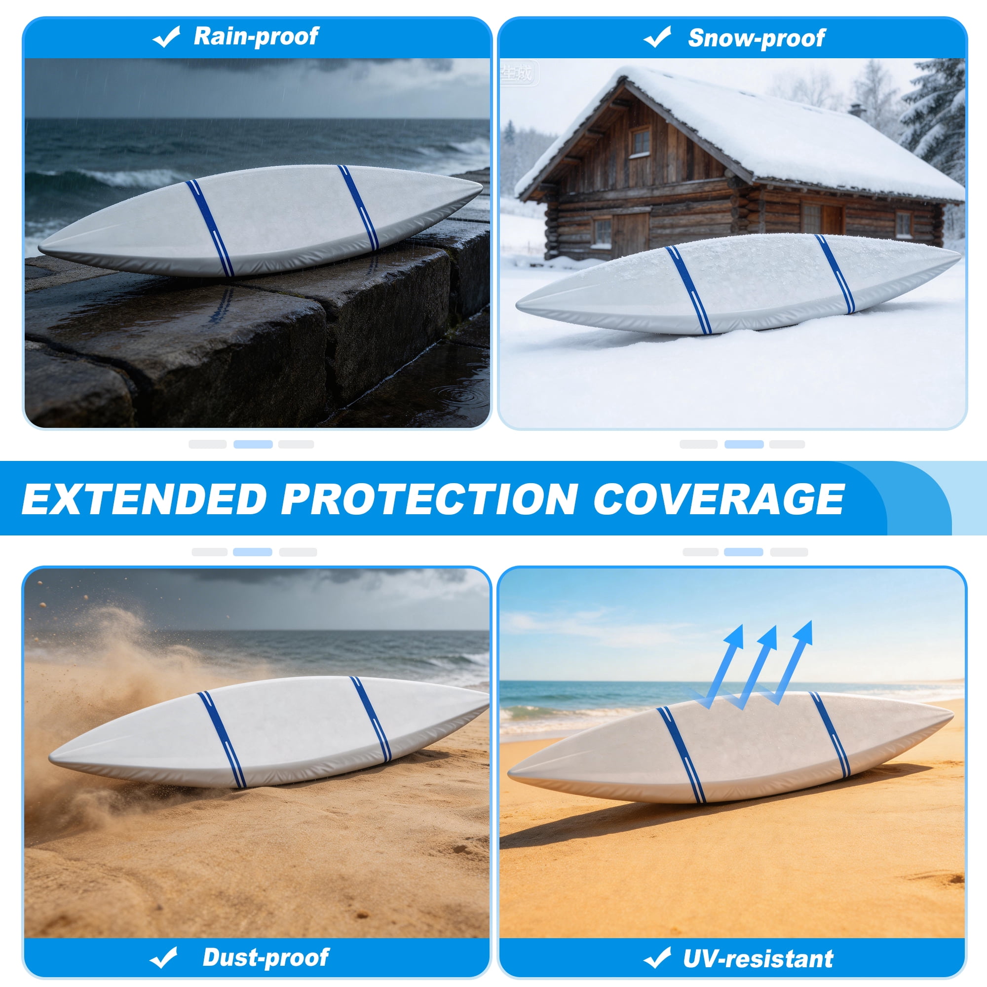 Unique Bargains Duty Oxford Cloth Kayak Cover Waterproof Silver Blue 10.8ft-12ft