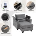 thumbnail image 6 of Convertible Chaise Lounge Chair with USB Ports, Single Sleeper Sofa with Phone Stand and Cup Holders, Corduroy Sofa Bed with Storage Armrests for Living Room, Grey, 6 of 9