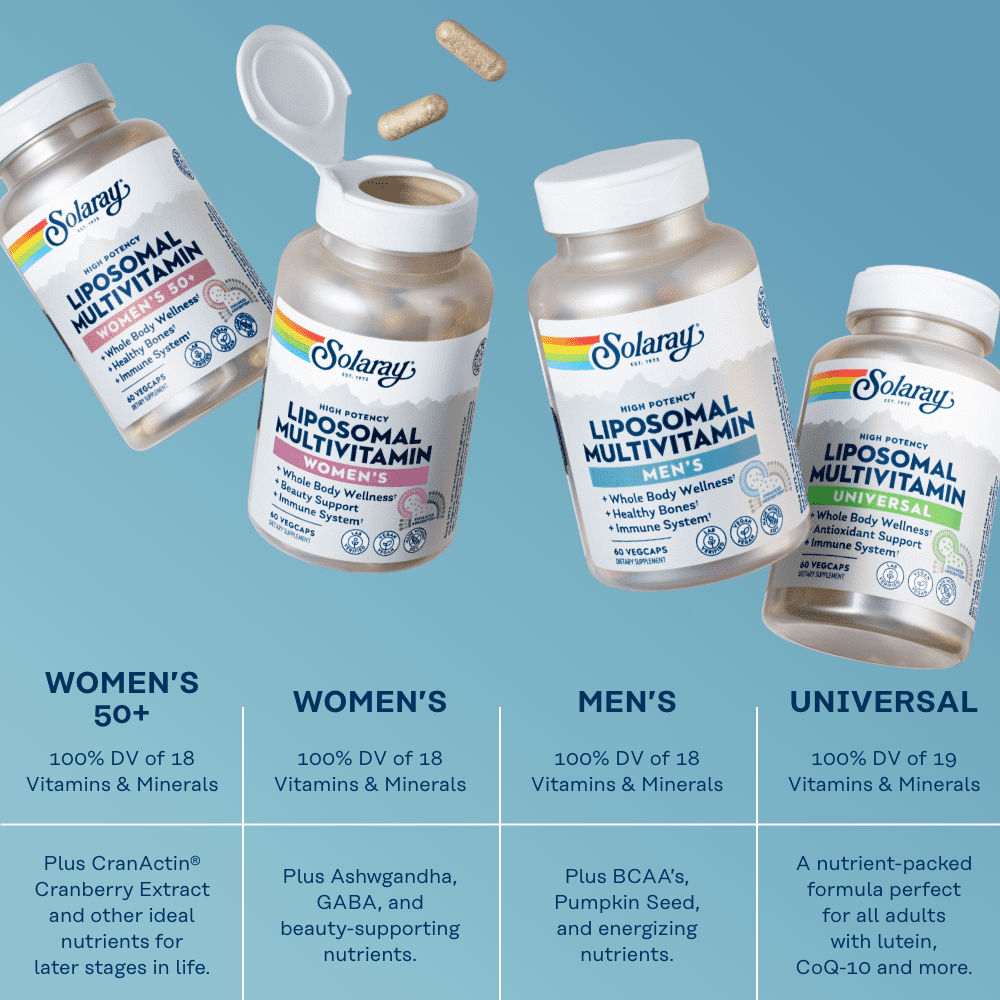Solaray Liposomal Multivitamin for Men, Enhanced Absorption Immune, Energy & Bone Support Supplement, Mens Daily Multi Vitamin, BCAA’s, Vitamin D3, C, B12, Zinc, Vegan, Soy Free, 30 Serv, 60 VegCaps