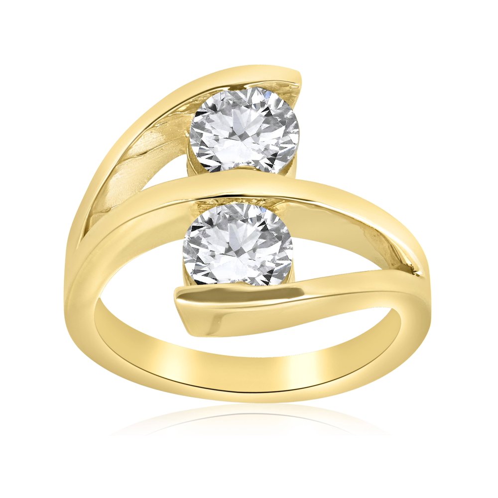Pompeii3 - 2 ct Diamond Two Stone Forever Us Engagement Ring 14k Yellow ...
