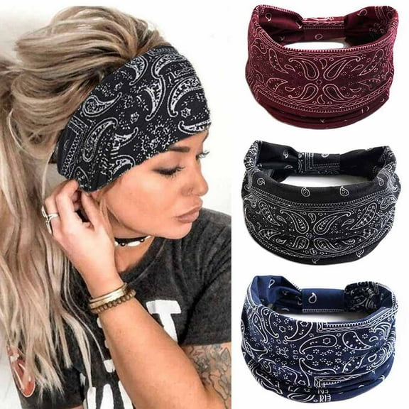 3Pcs Women Headbands Wide Turban Knotted Head Bands African Thick Head Wraps Yoga Running Workout Hairbands Hair Scarf Elastic Hair Fashion Accessories for Women and Girls