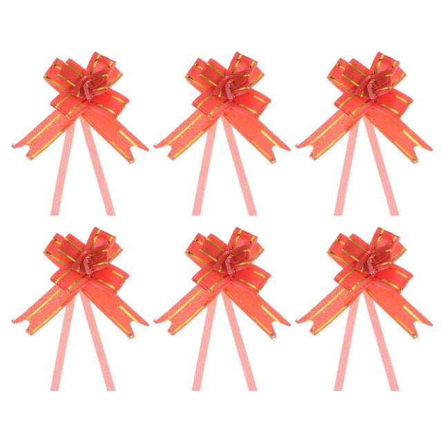 Unique Bargains 8 Inch Pull Bows Ribbon Gift Wrapping String Gold Thread Style Decorative Bow Tie Red 100 Pack