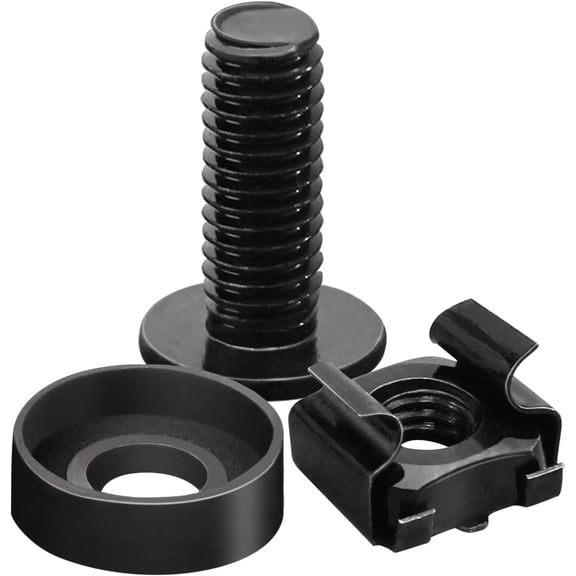 ROADGIVE 50-Pack M6 x 16mm Computer Rack Mount Cage Screws and Nuts & Washers for Rack Mount Server Cabinet, Rack Mount Screw Cage Nut - Black