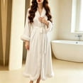 thumbnail image 2 of Wensltd Women Long Fluffy Trim Bath Robe Solid Soft Lightweight Comfy Loose V Neck Nightwear Set, 2 of 5