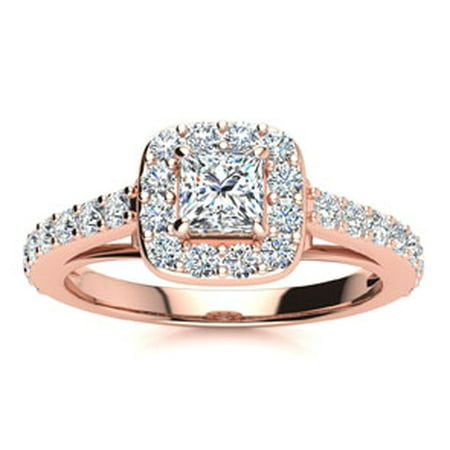 2 Carat Princess Cut Halo Diamond Engagement Ring in 14 Karat Rose Gold Size 7.5