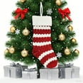 thumbnail image 2 of Large Christmas Knit Stocking, Green Fireplace Hanging Stockings with White Stripes, for Home Xmas Decor Party Favor Supplies, 6.5x18 inch, 2 of 5