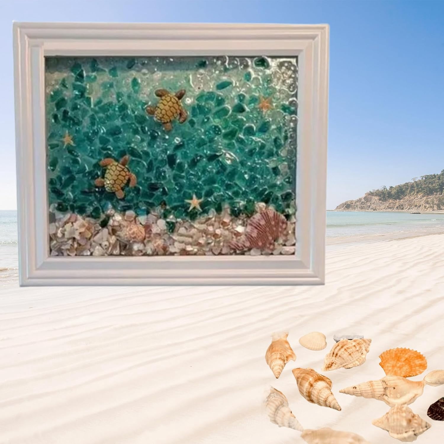 2026 New Sea Glass Art Kits, Sea Glasss Resin Art Kits for Adults, DIY Mosaic Glass Kits, Mosaic Kits for Adults Resin Beach Art Kit for Home Decoration, Bookshelf, Office, Windowsill