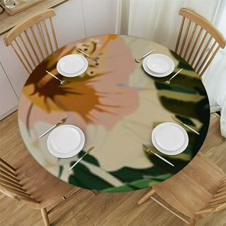 QKZF Cute Sloth Round Table Cloth,Tropical Jungle Tablecloth Waterproof Stain Resistance Wrinkle Polyester Circle Table Cover for Home Kitchen Dining Party Camping Pinic Decor White