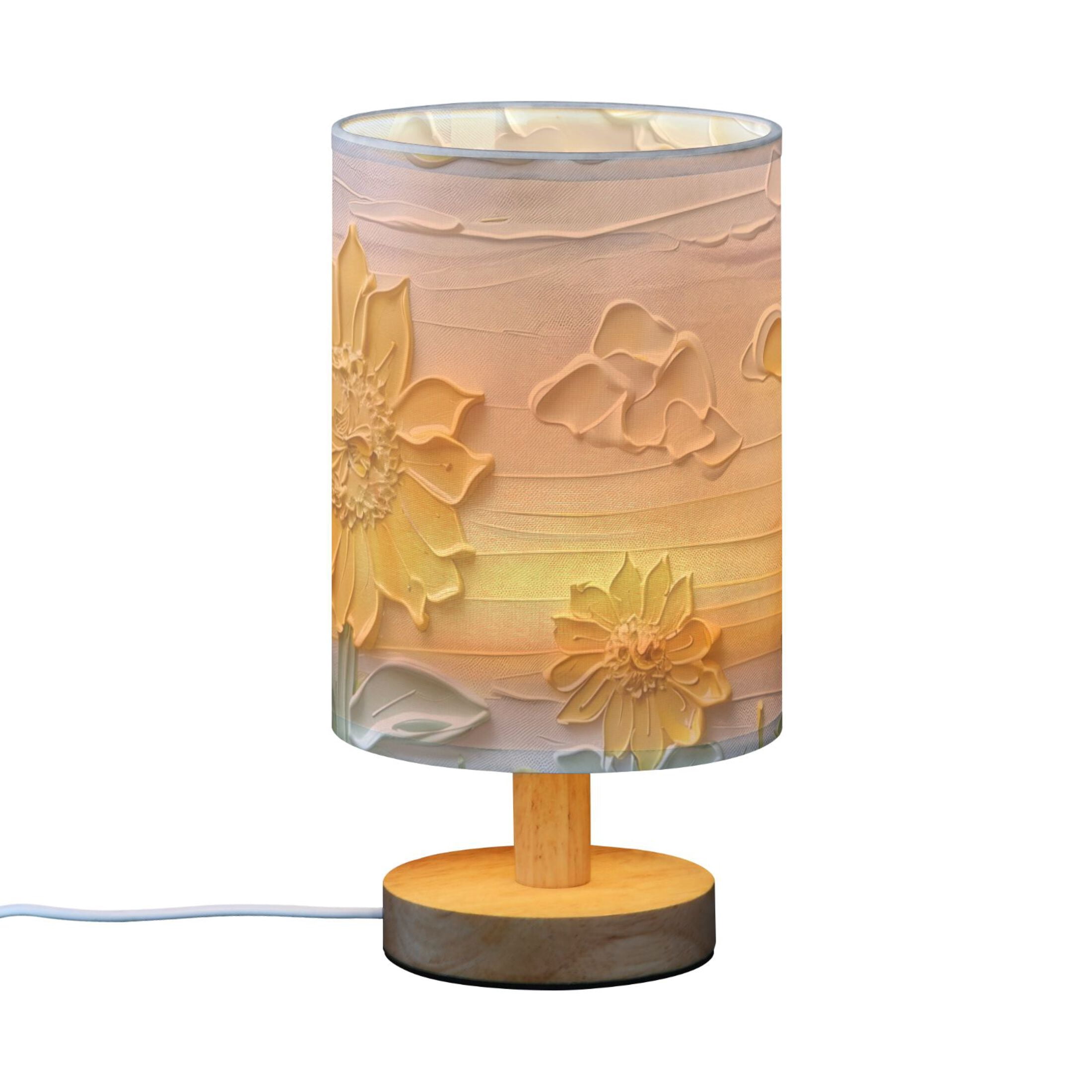 Sunflowers 3d Embossed Oil Painting Table Lamp with USB Port LED Warm Light Lamp Night Light Home Decor