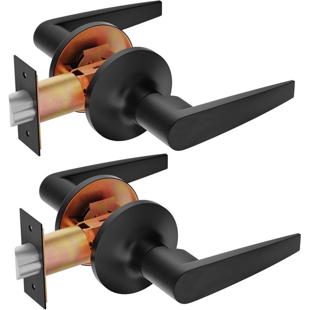of Lever Keyed Entry Door Lever Handle Lock Universal Door Knob Hardware Nickel Brushed Color (MRCA)