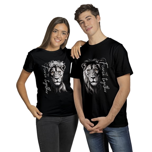 Fierce Together Lion Couple T-Shirt – Matching His and Hers Graphic Tee for Couples, Valentine Anniversary Gift Shirt