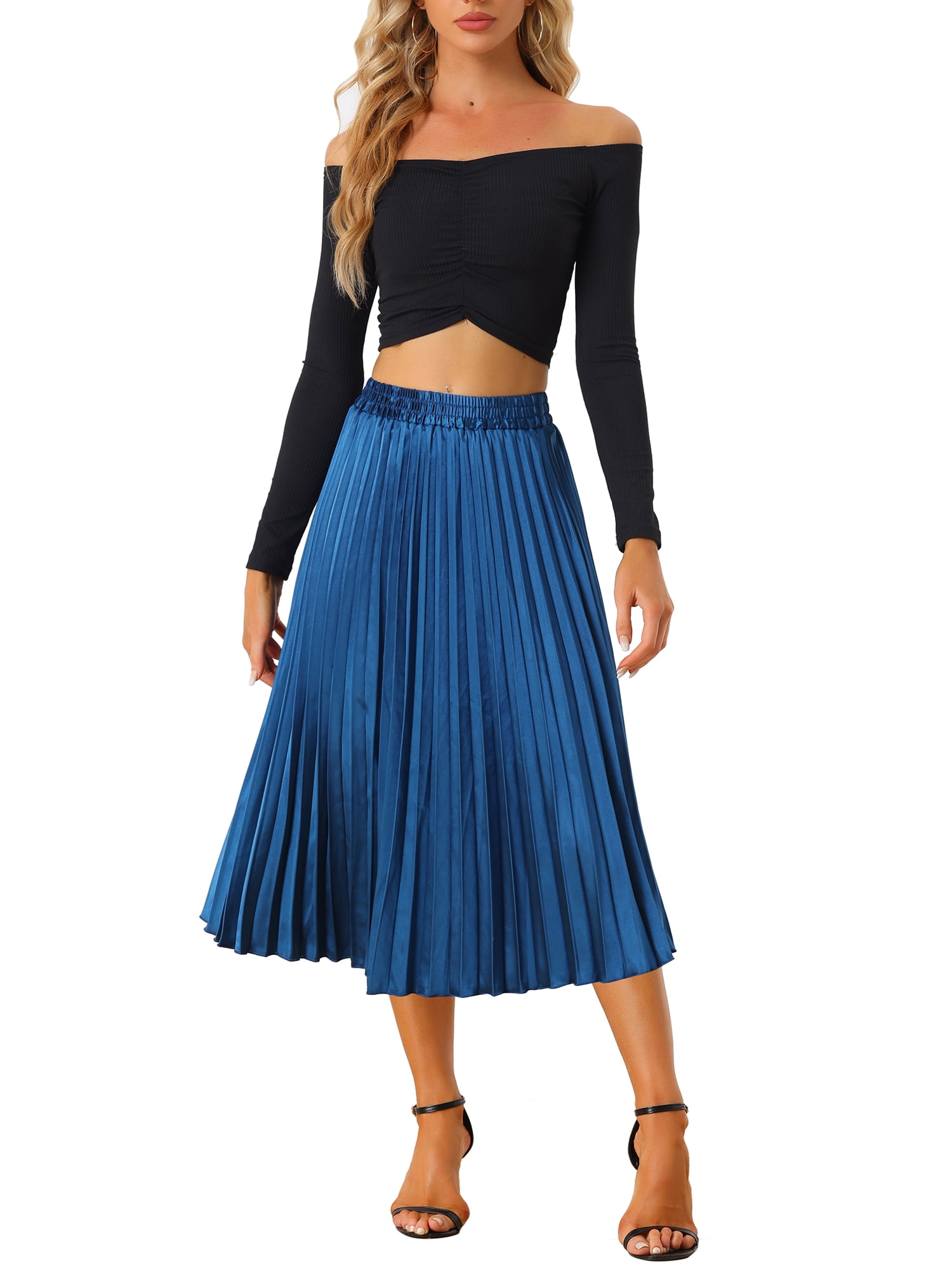 NOMADIC NOOK Women's Elastic Waist Metallic Shiny Accordion NOMADIC NOOK Women's Elastic Waist Metallic Shiny Accordion