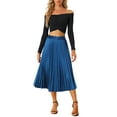 thumbnail image 3 of INSPIRE CHIC Women's Skirts Metallic Elastic Waist Midi Pleated Party Skirt L Blue-1, 3 of 7