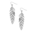 thumbnail image 3 of Floating Feathers Dangle Earrings - Long Hanging Metal Link Leaf Drops by Humble Chic NY, Silver-Tone, 3 of 6