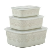 The Pioneer Woman Vintage Lace Ceramic Casserole Dish Set, Nesting Baking Dish with Lid, Linen, 6-Piece Set