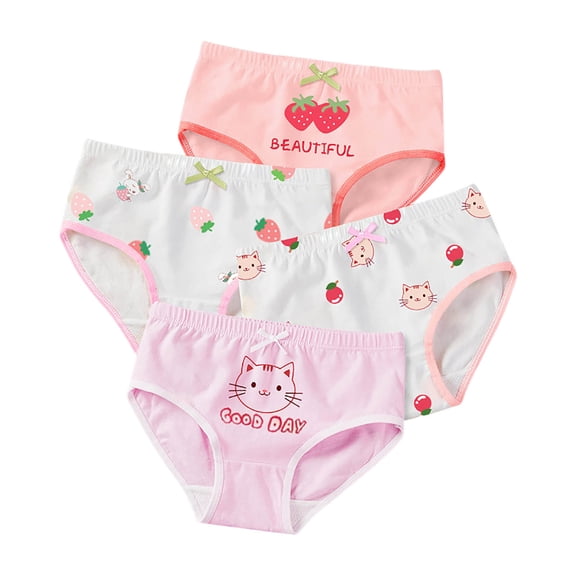 Quealent Kid Toddler Girl Cotton Briefs Baby Panties Infant Underwear Children 4 Pcs Set Soft Breathable Cute Print Underpants Light Blue for Size 6-8 Years